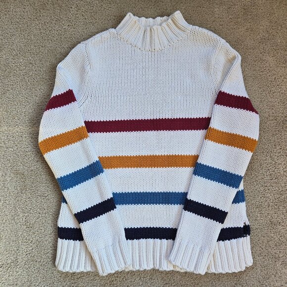 NWOT L.L. Bean Signature Striped Chunky Knit Fisherman's Sweater XS - Picture 1 of 6